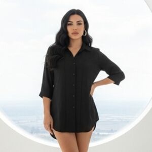 Style & Co Women's  Medium Solid Black Button Down Blouse Size 16